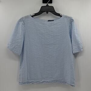 Duffield Lane Seersucker Boat Neck Blouse - Blue/White - Large